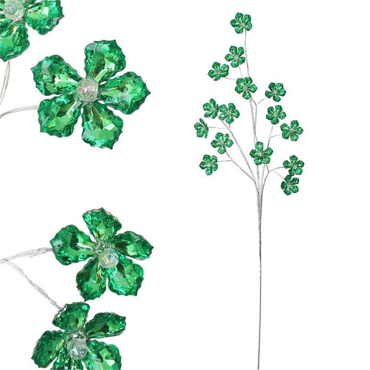 28" Flower Faux Crystal Spray: Green