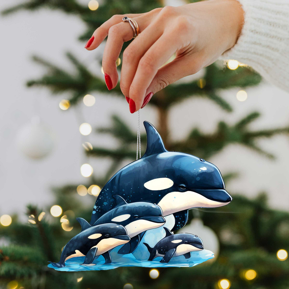 Alaskan Whale and Orca Eco Wood Ornaments Set of 2 by G. Debrekht - Wildlife Holiday Decor - 8091323S2