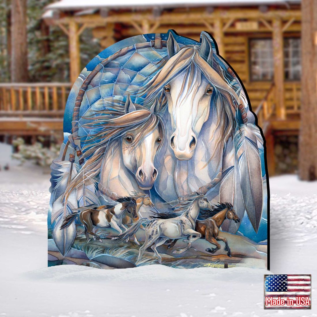 Mustangs Dream Catcher Journey Wildlife Outdoor Decor by J. Bergsma - Wildlife Holiday Decor - 8591637F-JB