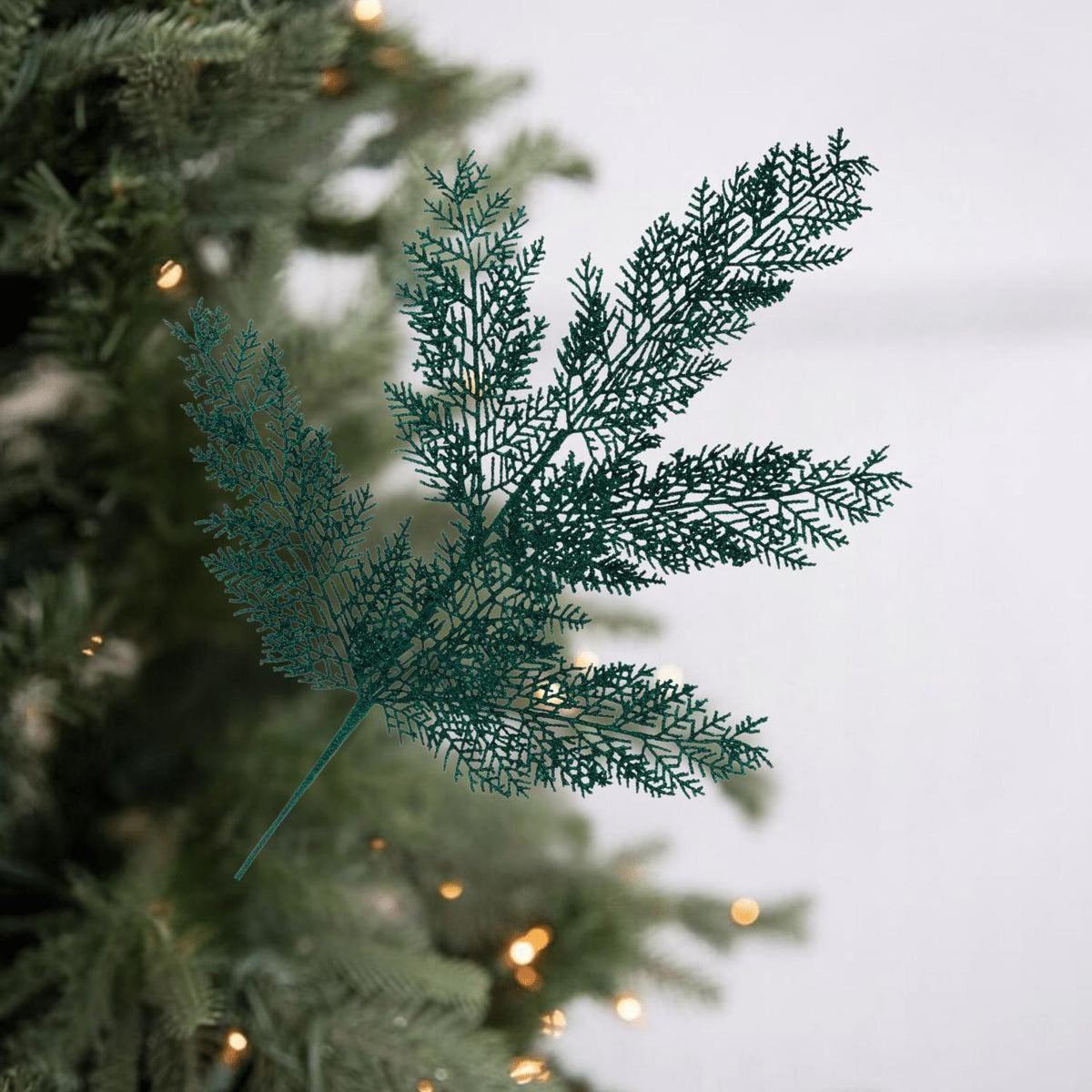 29" Glitter Fern Spray: Hunter Green