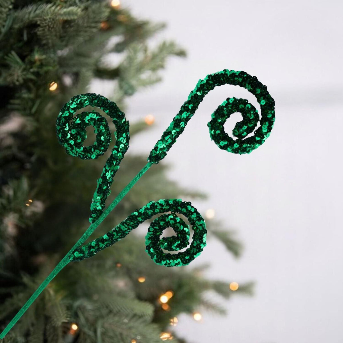 29" Sequin Curly Spray: Emerald Green