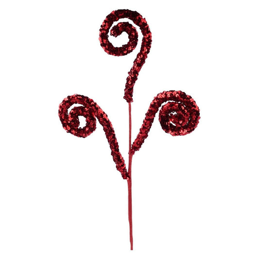 a red glittery spirals on a stem