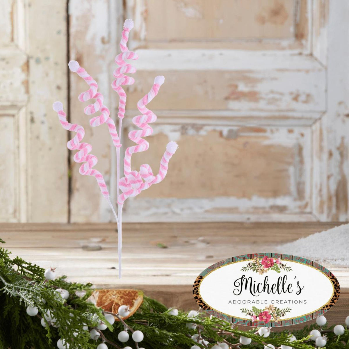 29" Velvet Rope Pom Pom Spray: Pink/White
