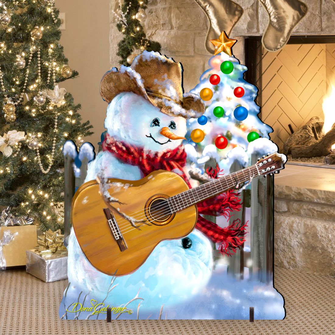Guitar Rocker Snowman Christmas Outdoor Scene by D. Gelsinger - Christmas Santa Snowman Decor - 8121120F-1531