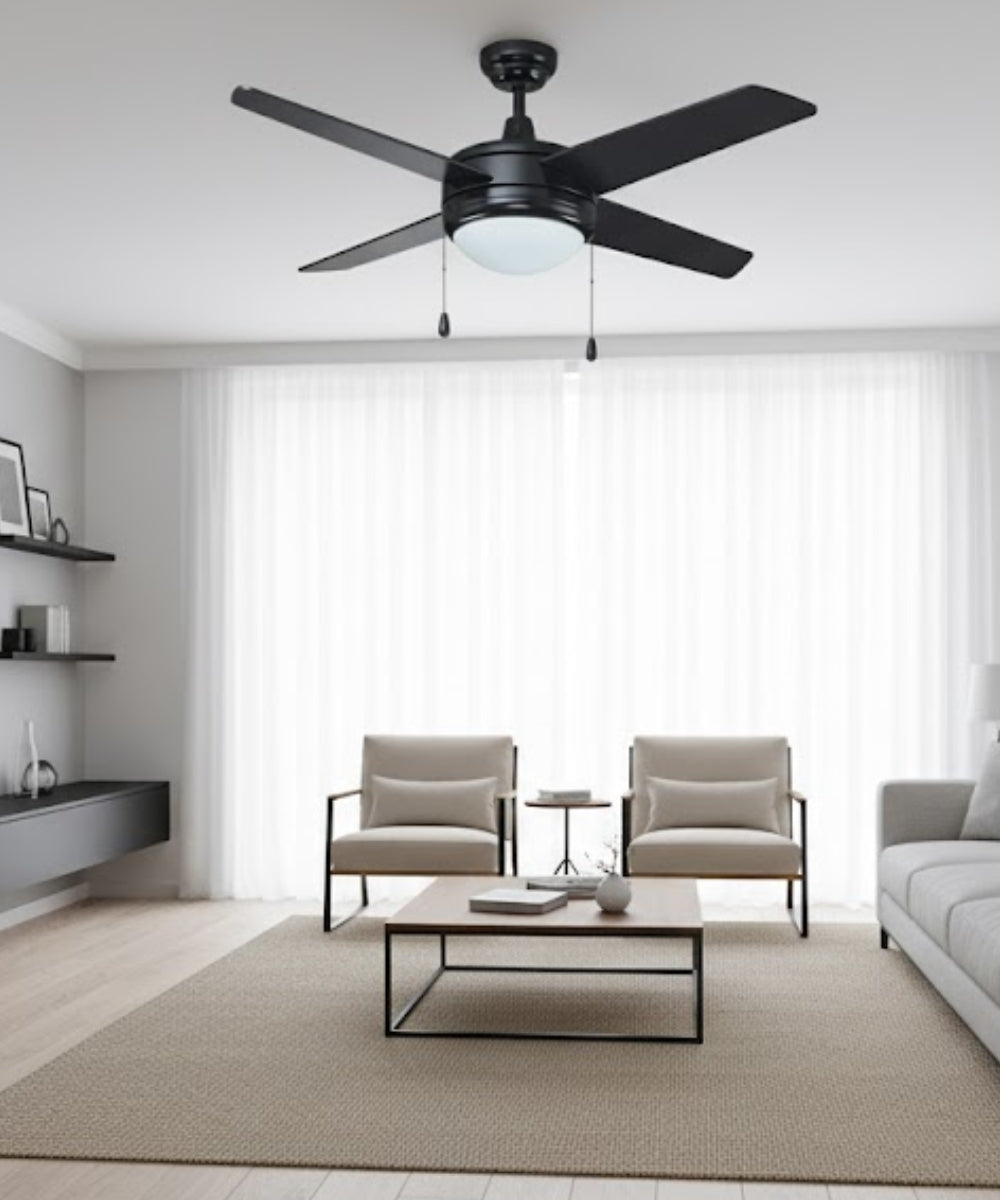 52" Europa IV 4-Blade Ceiling Fan Black Finish with Integrated LED Light