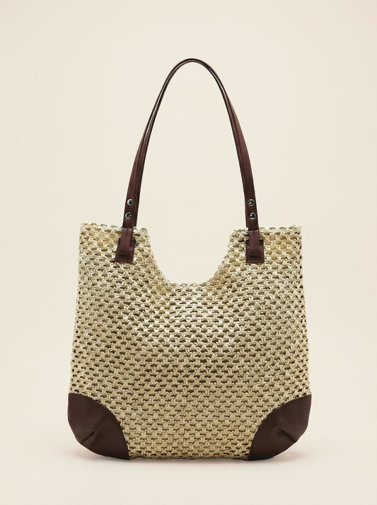 Woven Hollow-Out Shoulder Tote Bag