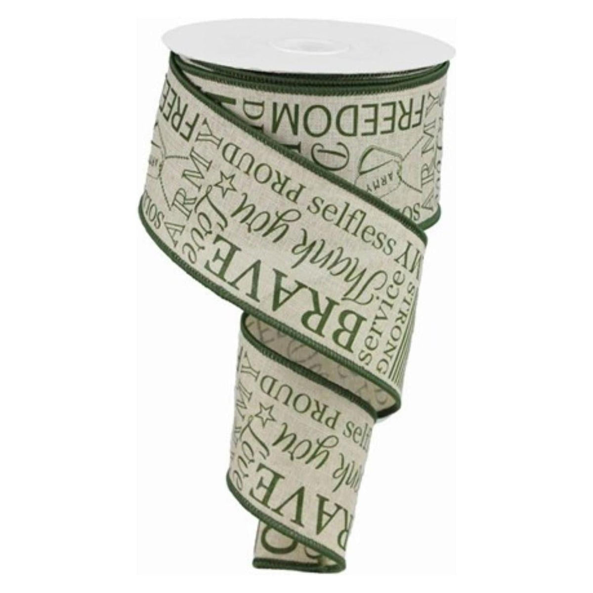 2.5" Army Ribbon: Army Green & Natural (10 Yards)