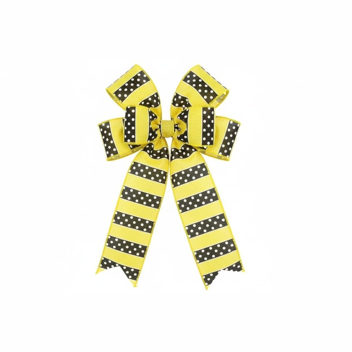 2.5" B & W Polka Dot Stripes Ribbon: Sun Yellow (10 Yards)