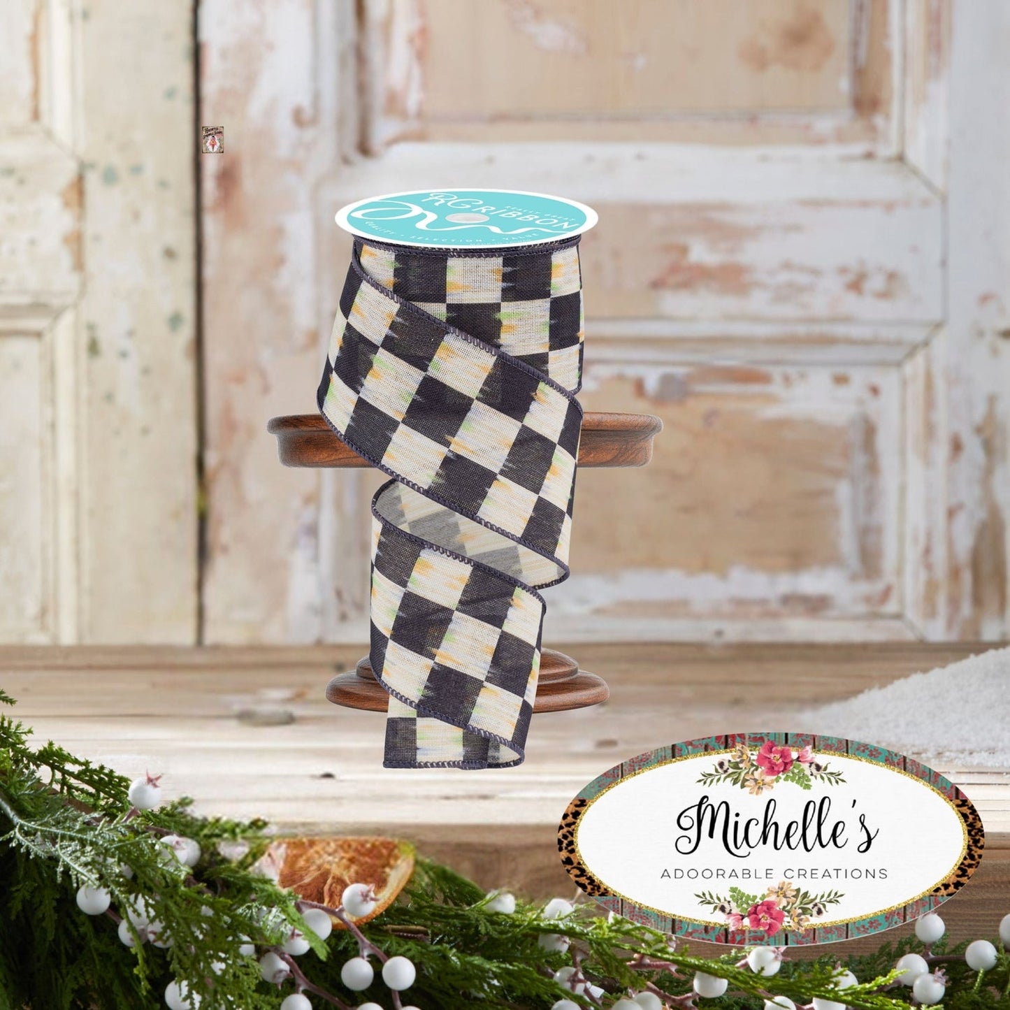 2.5" Bold Antique Checkerboard Ribbon: Black (10 Yards)