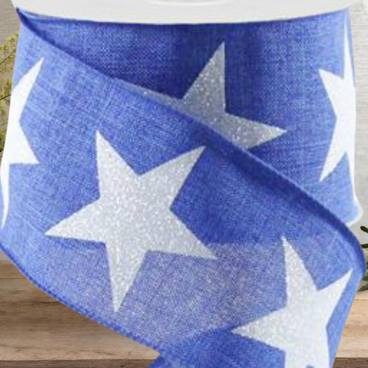 2.5" Bold Glitter Star Canvas Ribbon: Royal Blue  (10 Yards)