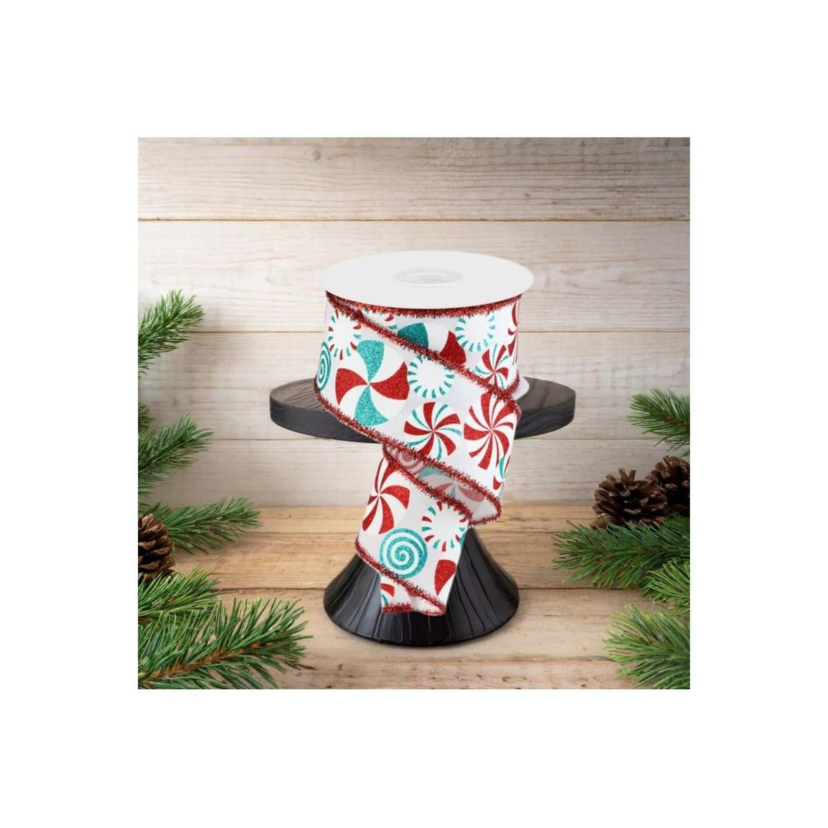 2.5" Bold Peppermint Tinsel Ribbon: White (10 Yards)