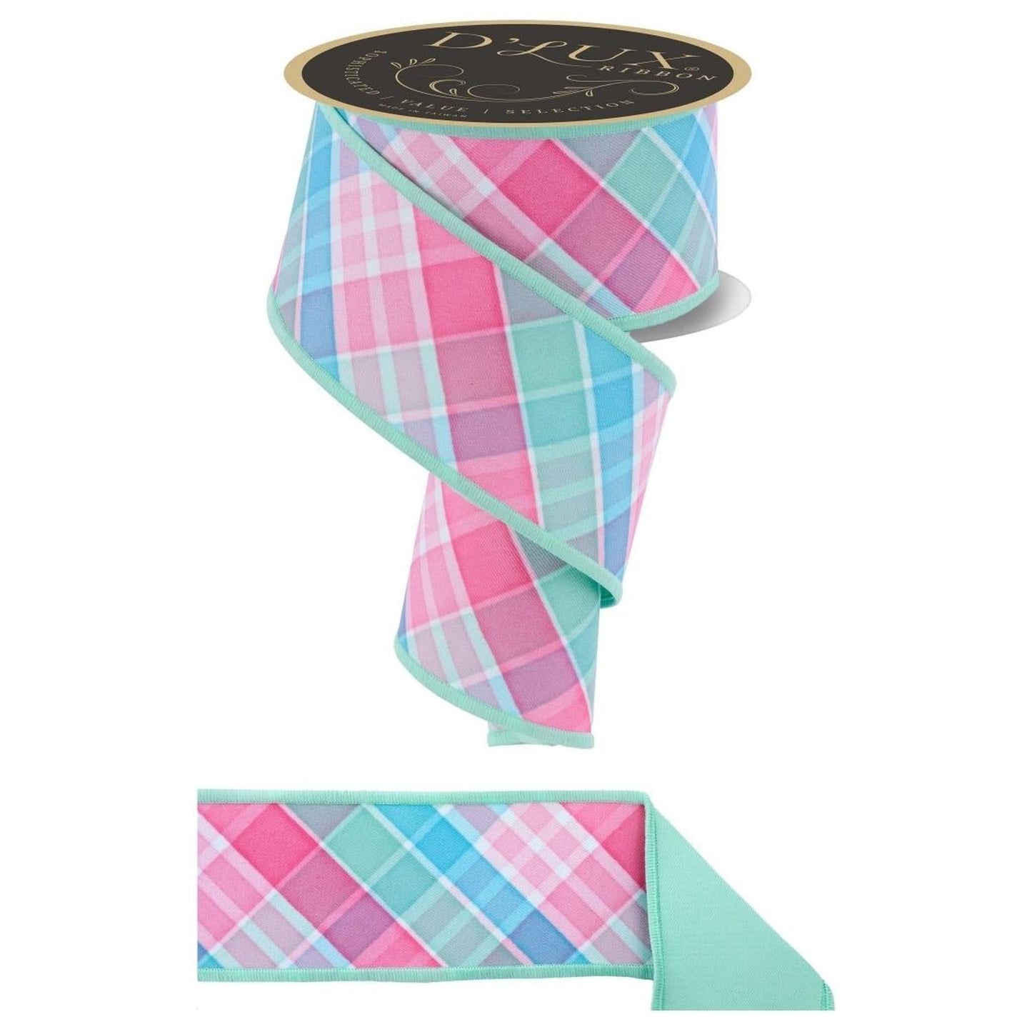2.5" Bold Plaid Fused Ribbon: Light Teal (10 Yards)