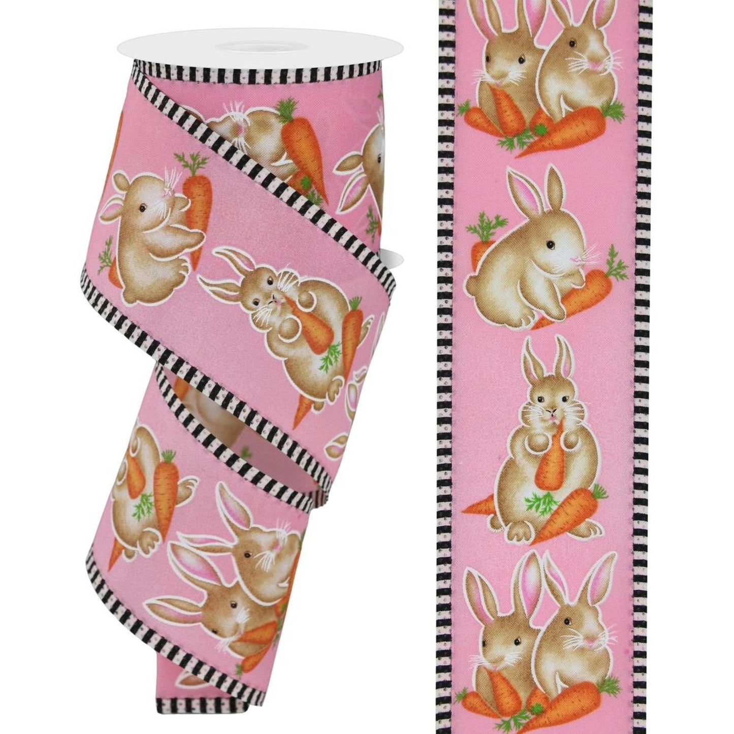 2.5" Bunnies Carrots Stripe Ribbon: Pink (10 Yards)