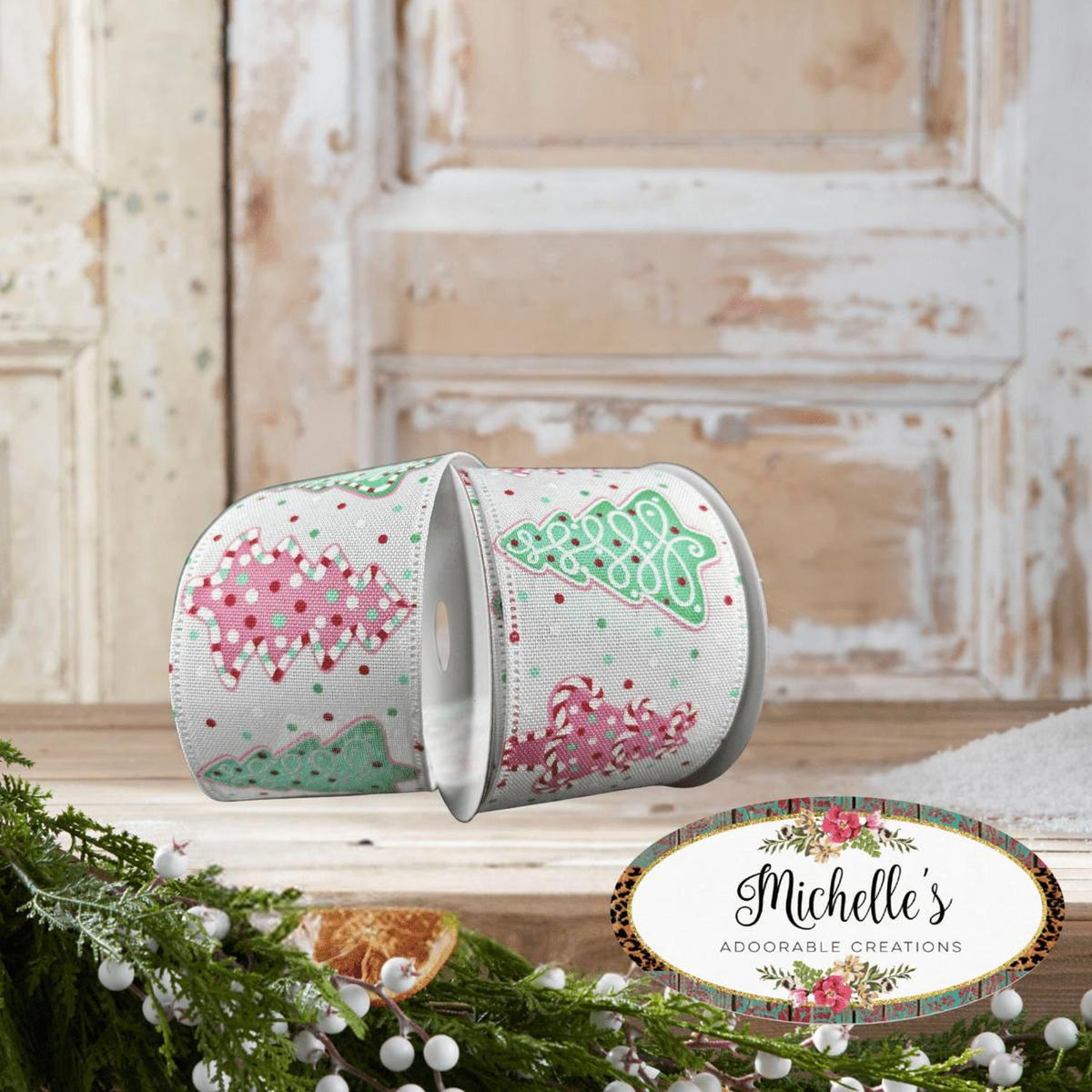 2.5" Christmas Sprinkle Cookies Ribbon: White