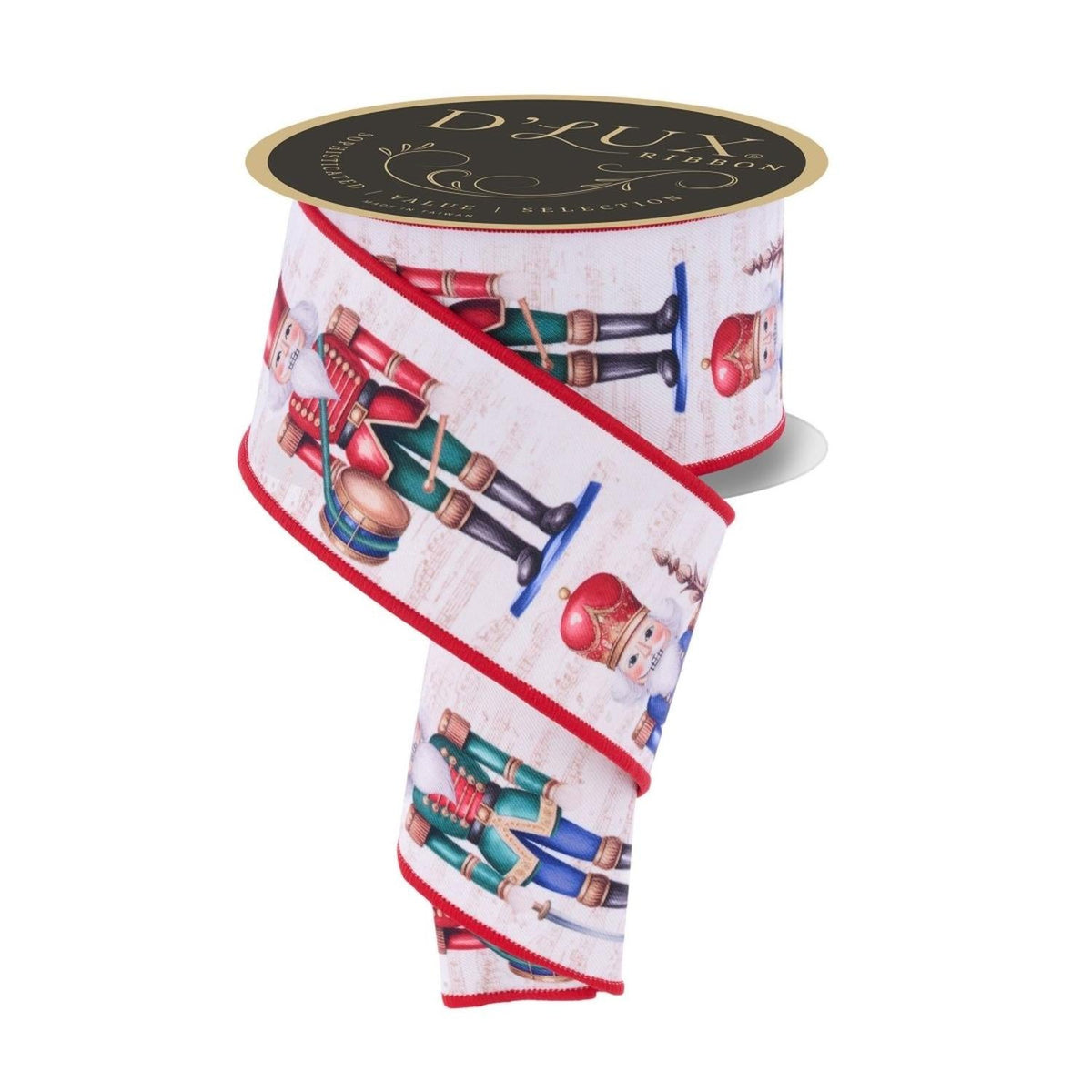 2.5" D'Lux Nutcracker Fused Ribbon: Ivory/Red (10 Yards)