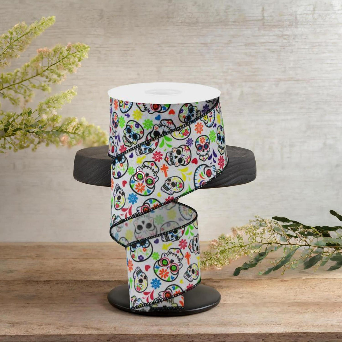 2.5" Day of the Dead Ribbon: White (10 Yards)