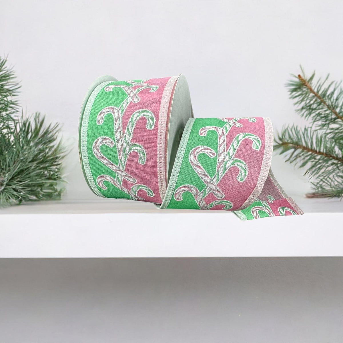 2.5" Dual Glitter Candy Ribbon: Pink/Mint (10 Yards)