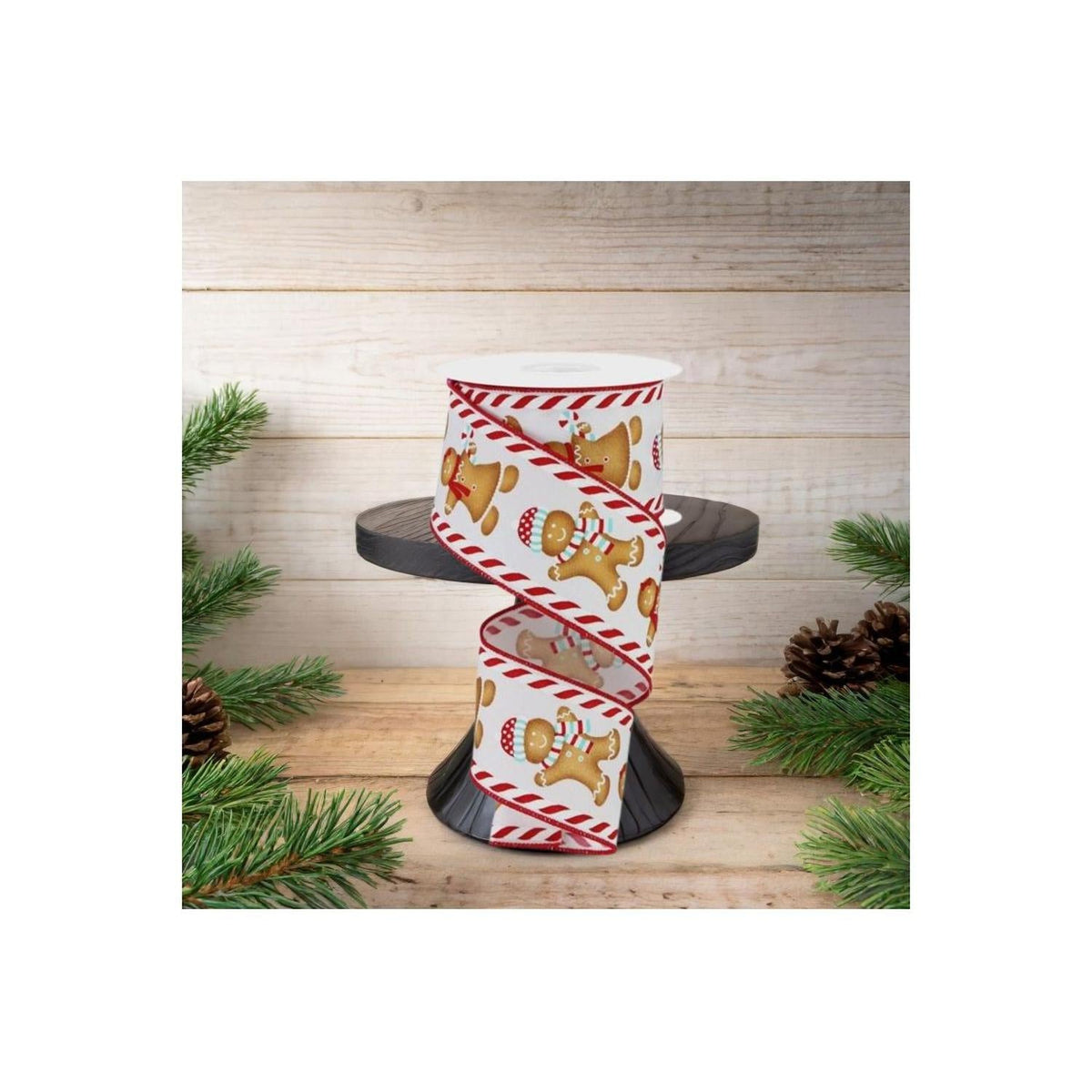 2.5" Gingerbread Boy Girl Ribbon: White/Ice Blue (10 Yards)