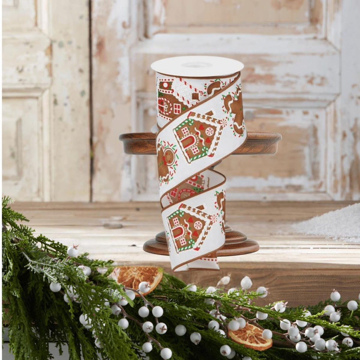 2.5" Gingerbread Sprinkles Ribbon: White (10 Yards)