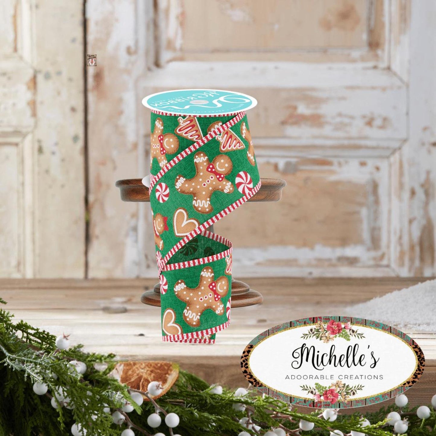 2.5" Gingerbread Stripe Ribbon: Emerald Green (10 Yards)