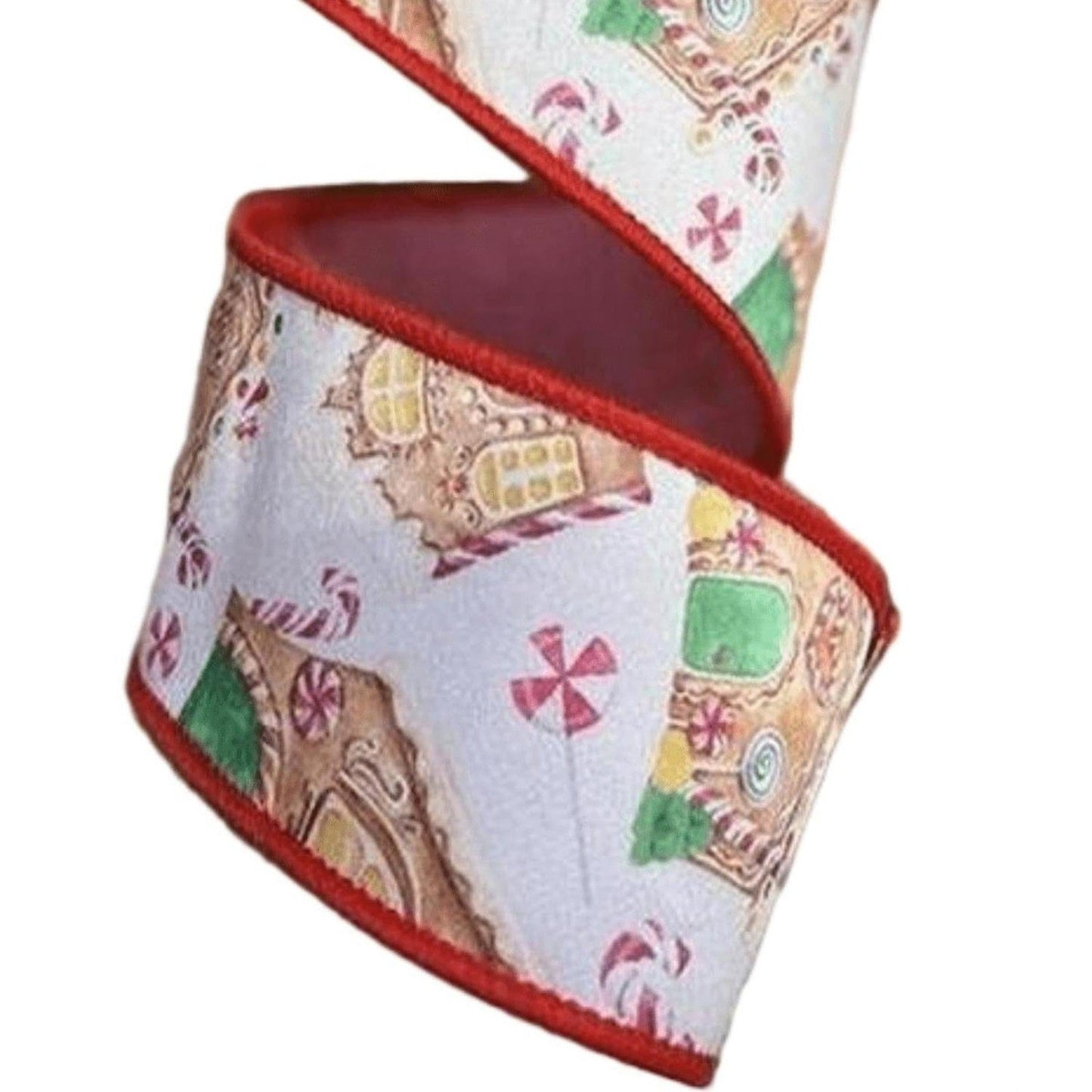 2.5" Gingerbread Village Ribbon: White (10 Yards)
