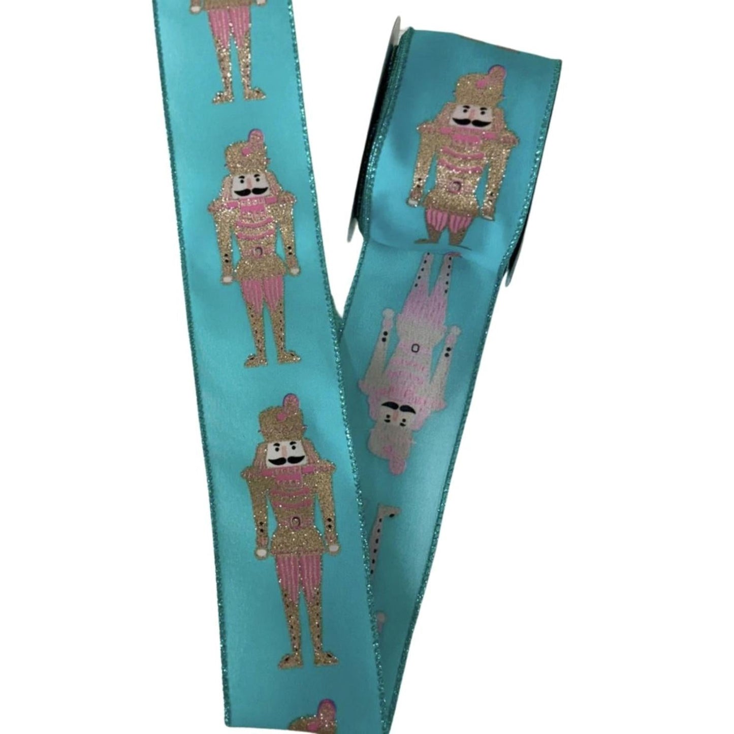 2.5" Glitter Nutcracker Ribbon: Pink & Teal (10 Yards)