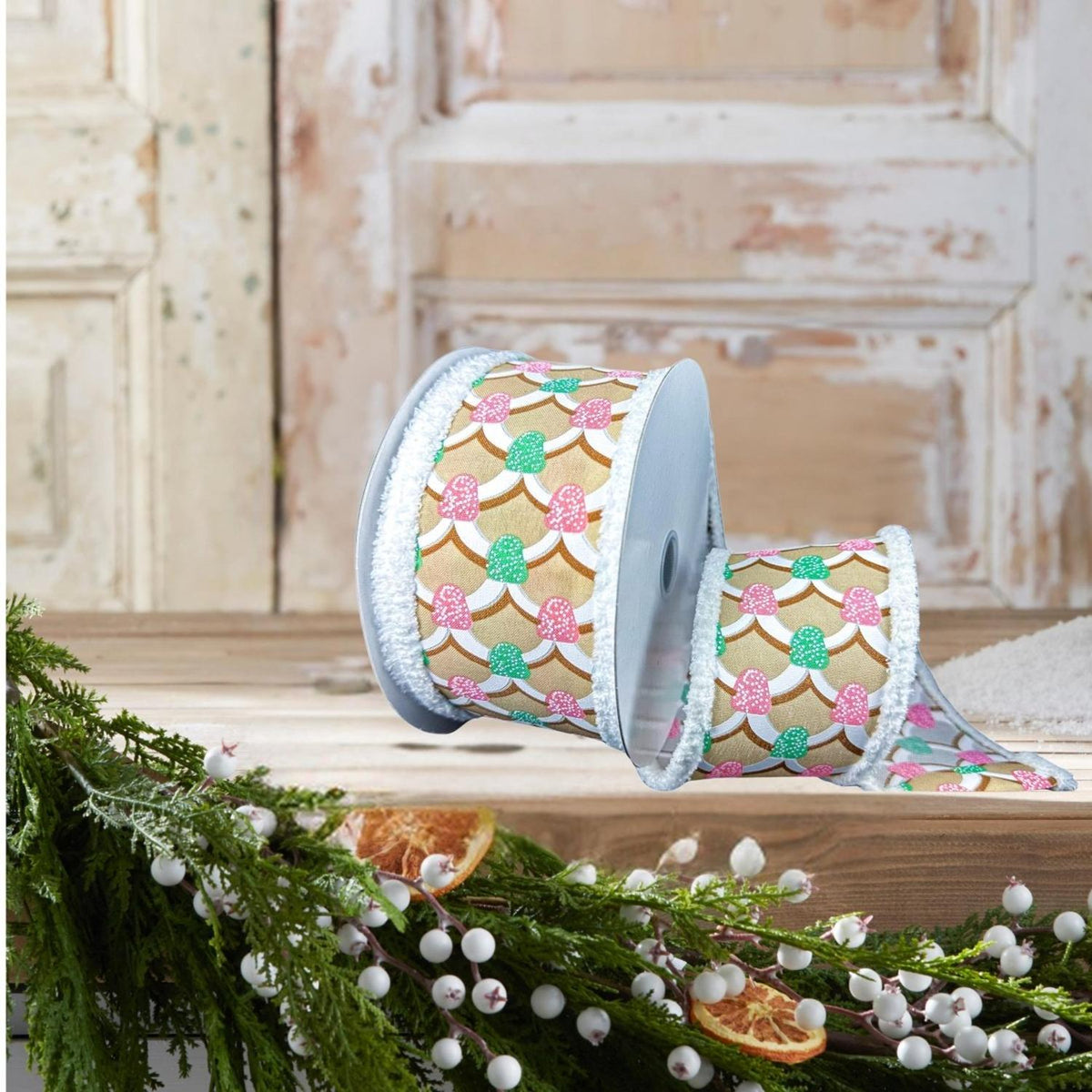 2.5" Gumdrop Gingerbread Roof Drift Ribbon: Pastel (10 Yards)
