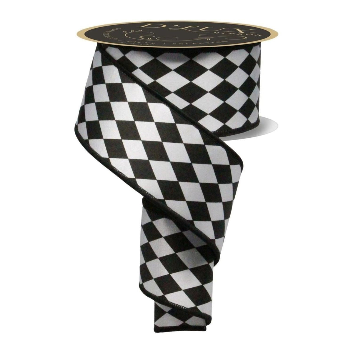 2.5" Harlequin Fused Back Ribbon: Black (10 Yards)