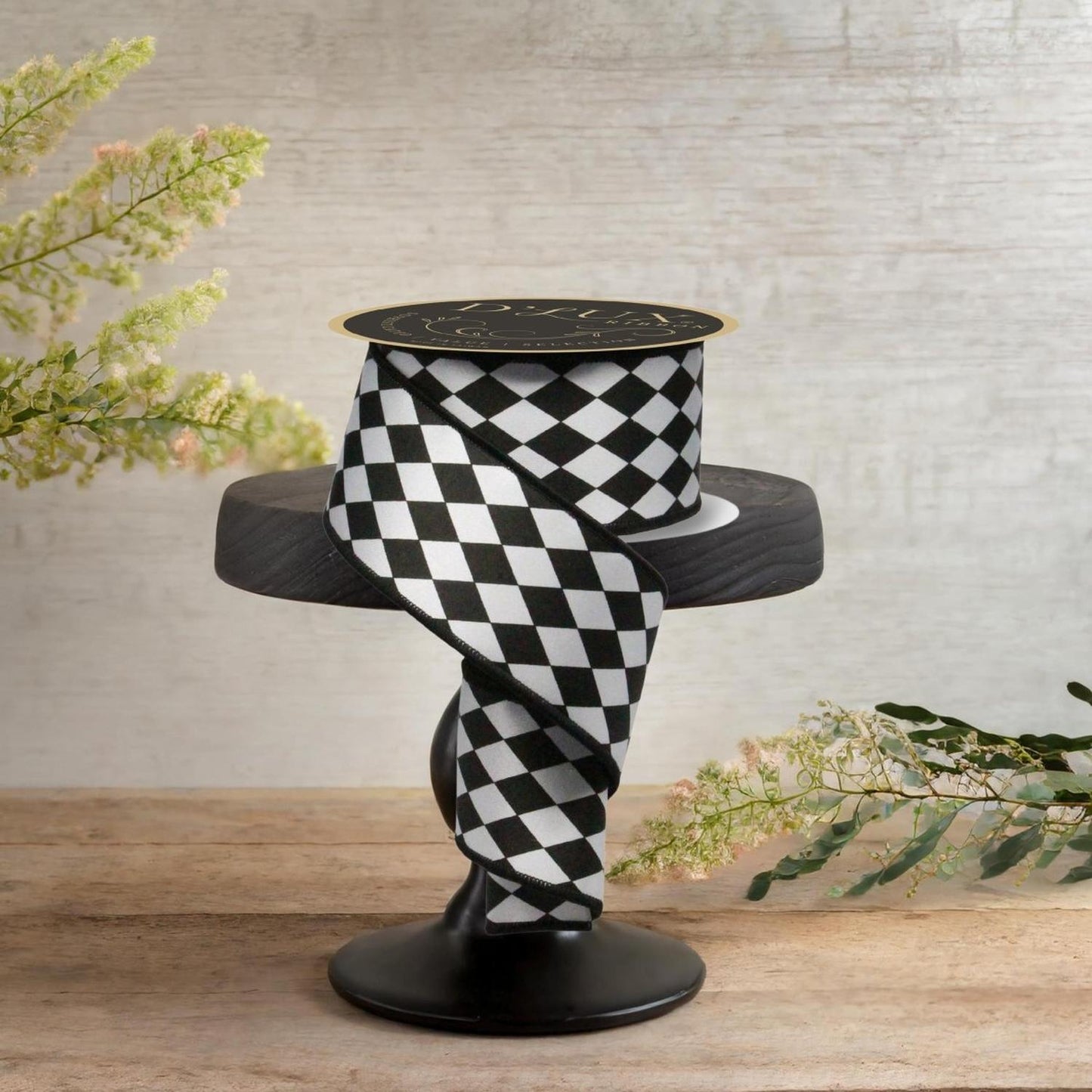 2.5" Harlequin Fused Back Ribbon: Black (10 Yards)