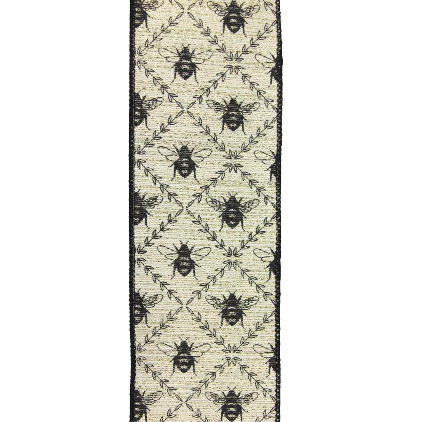 2.5" Honey Bee Trellis On Metallic Ribbon: Gold (10 Yards)