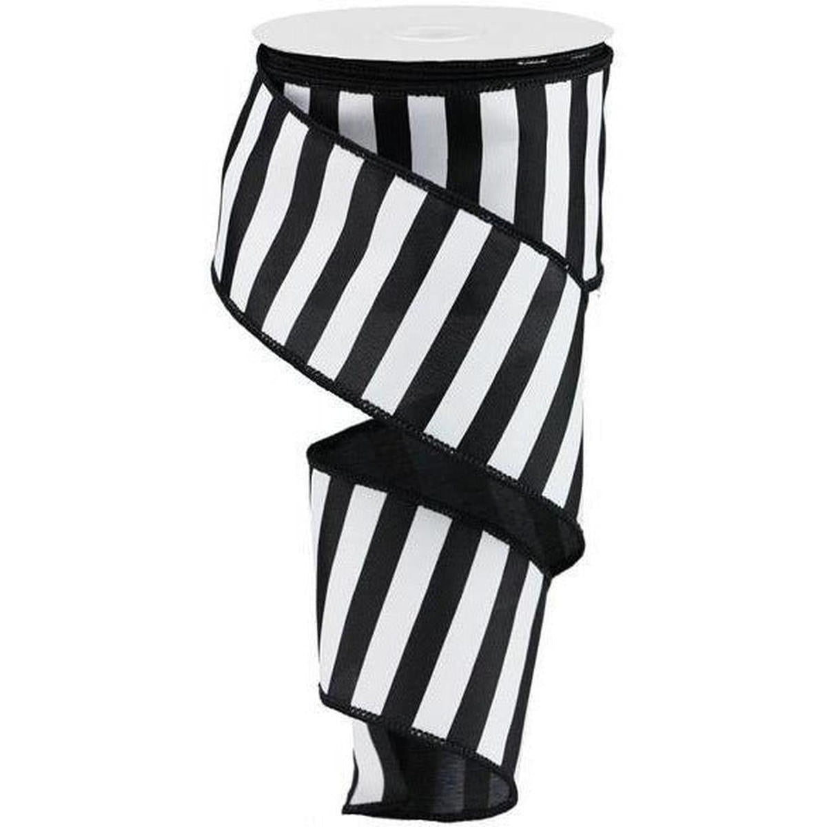 2.5" Horizontal Black & White Stripe Ribbon (10 Yard)