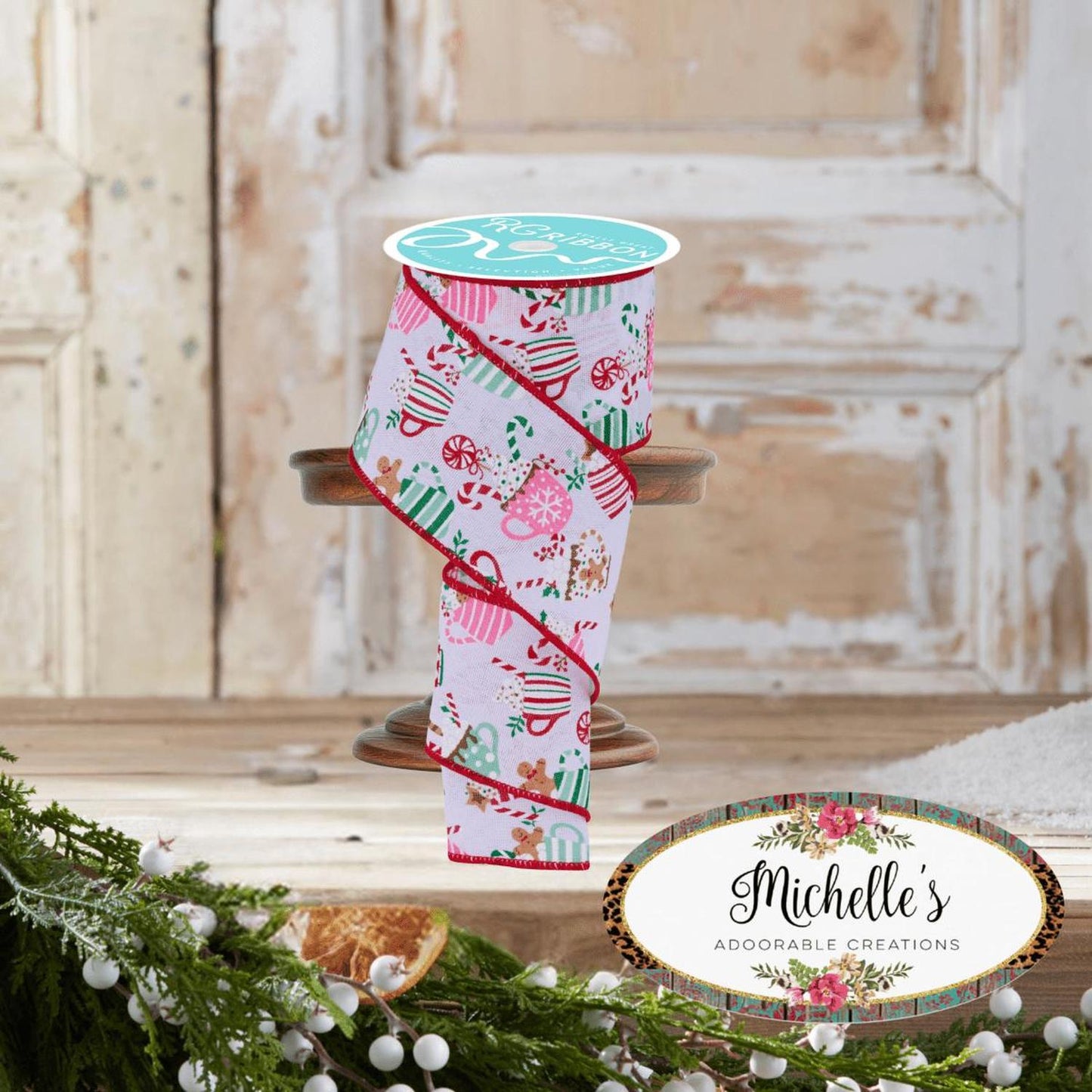 2.5" Hot Cocoa Mugs Ribbon: White (10 Yards)