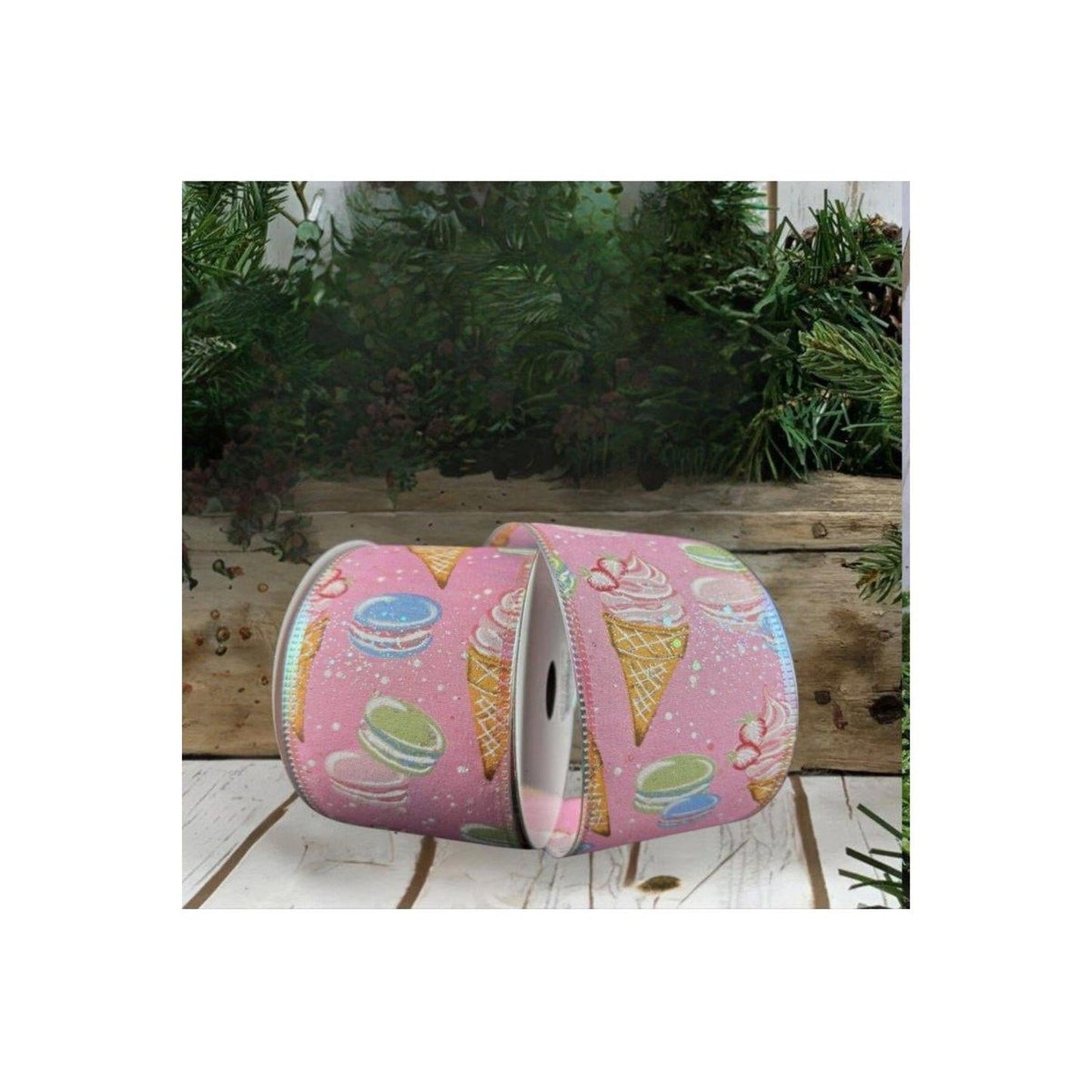 2.5" Ice Cream Macarons Ribbon: Pink (10 Yards)