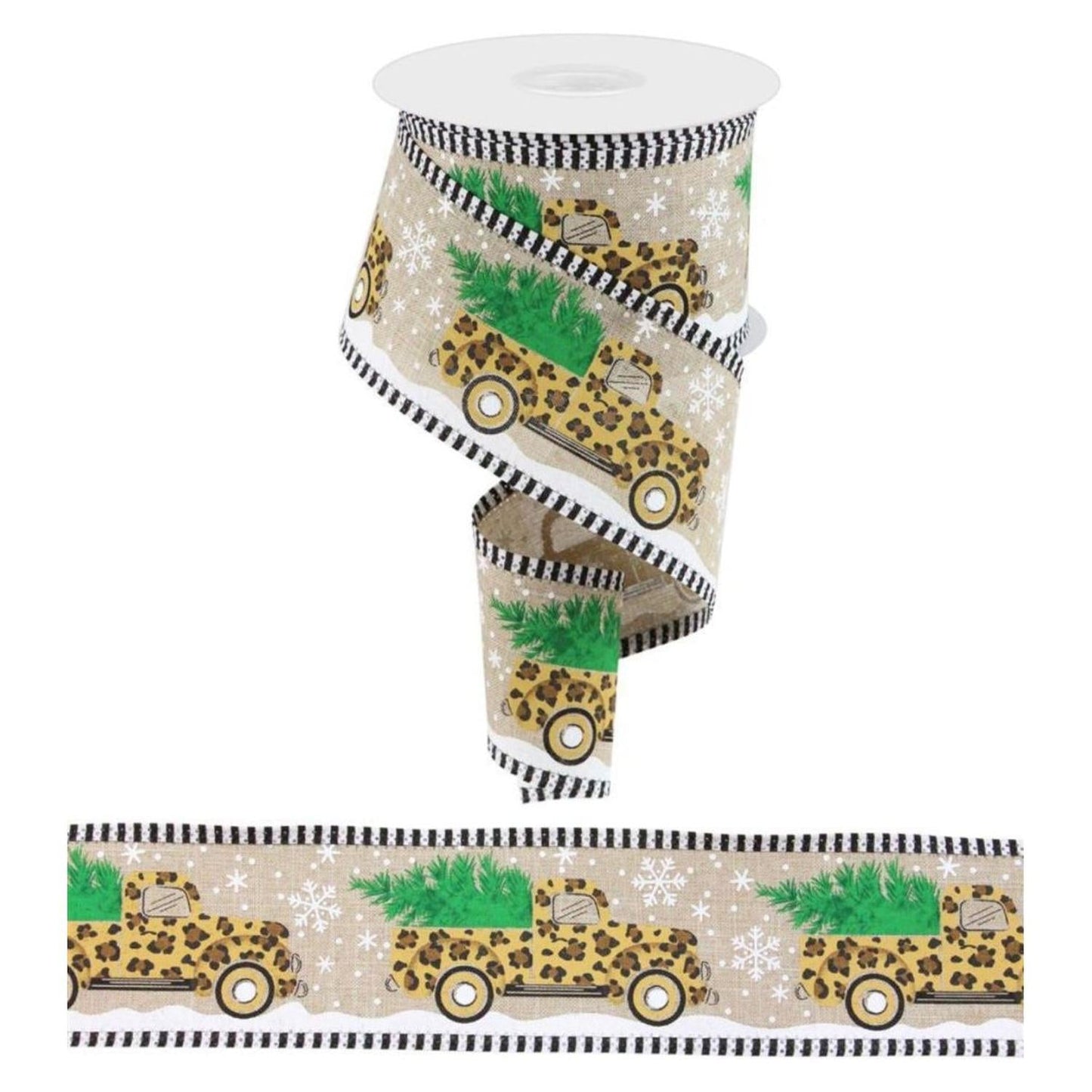2.5" Leopard Snow Striped Edge Ribbon: Natural