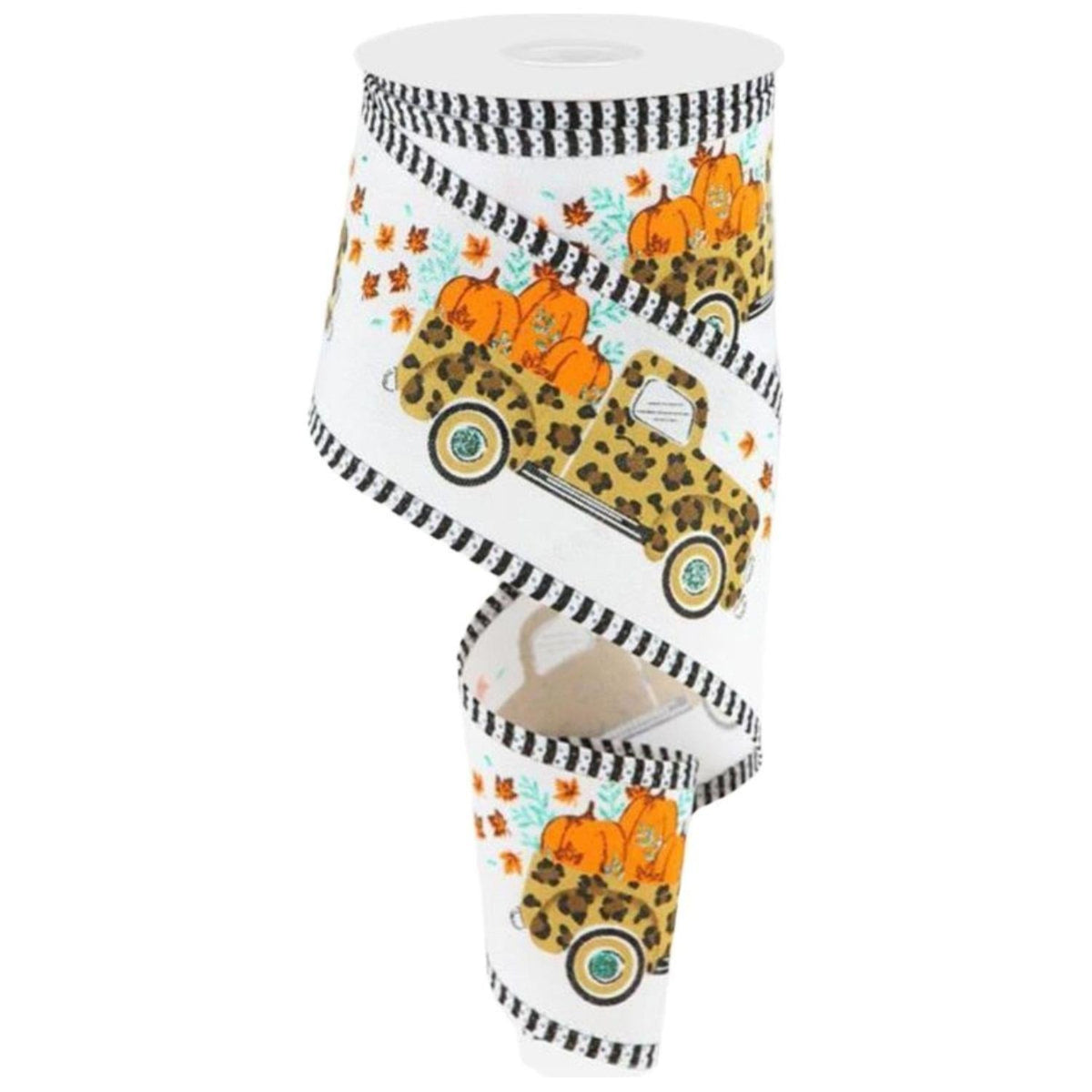 2.5" Leopard Truck Stripe Edge Ribbon: White (10 Yards)