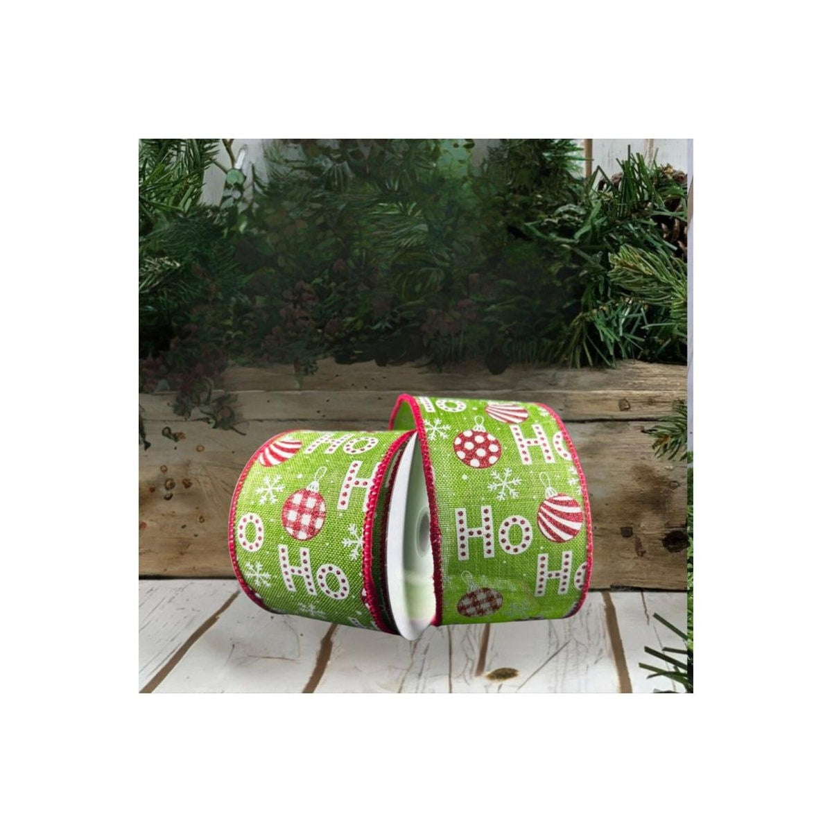 2.5" Linen Ho Ho Ho Ribbon: Lime Green (10 Yards)