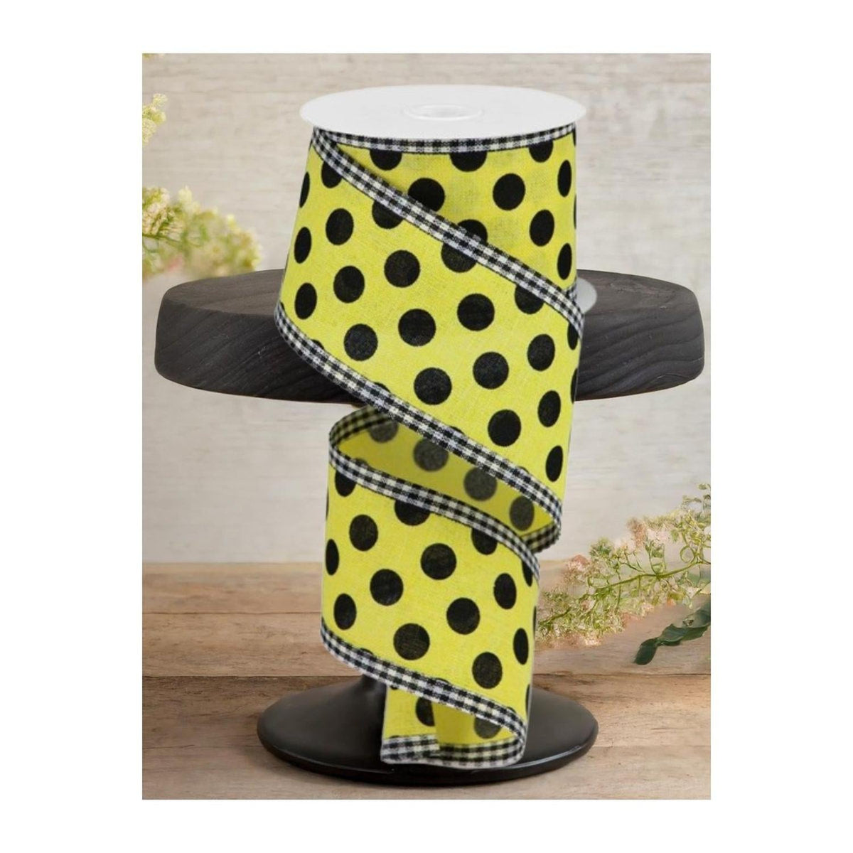 2.5" Medium Polka Dots Gingham Edge: Yellow & Black  (10 Yards)