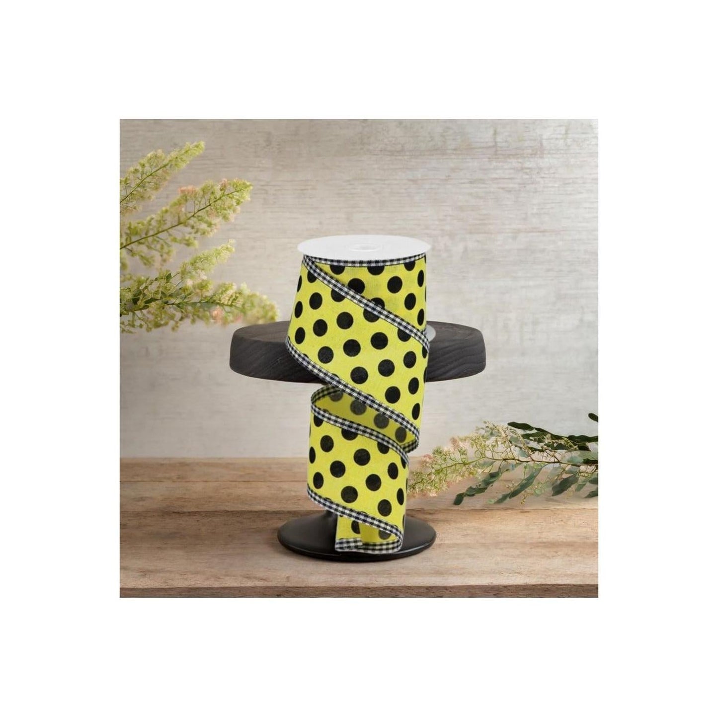 2.5" Medium Polka Dots Gingham Edge: Yellow & Black  (10 Yards)