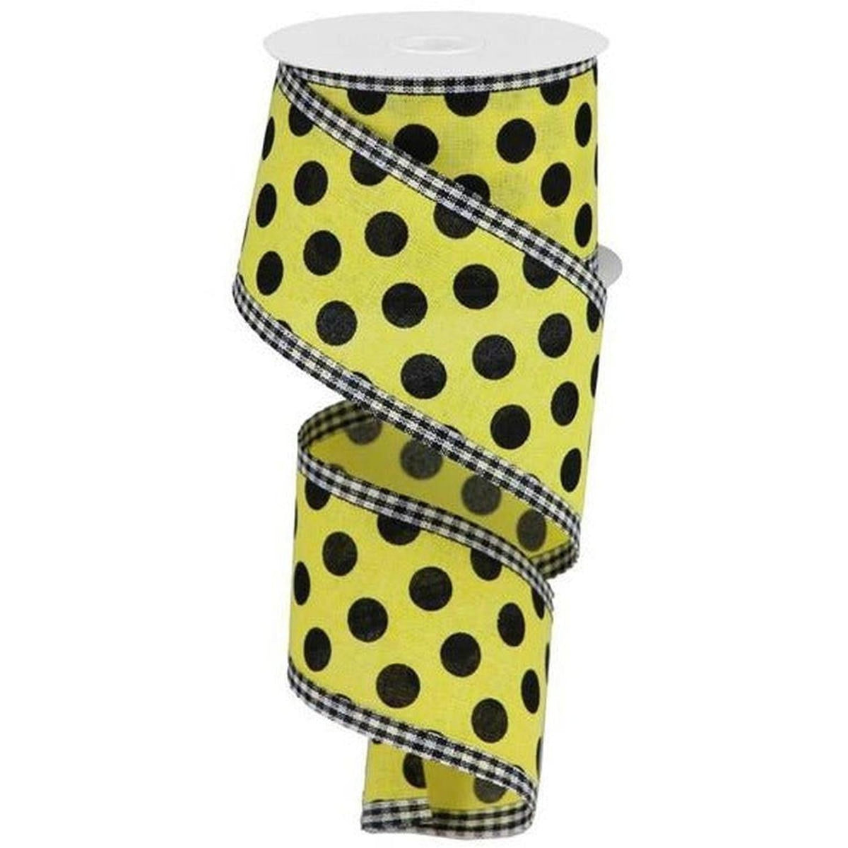 2.5" Medium Polka Dots Gingham Edge: Yellow & Black  (10 Yards)