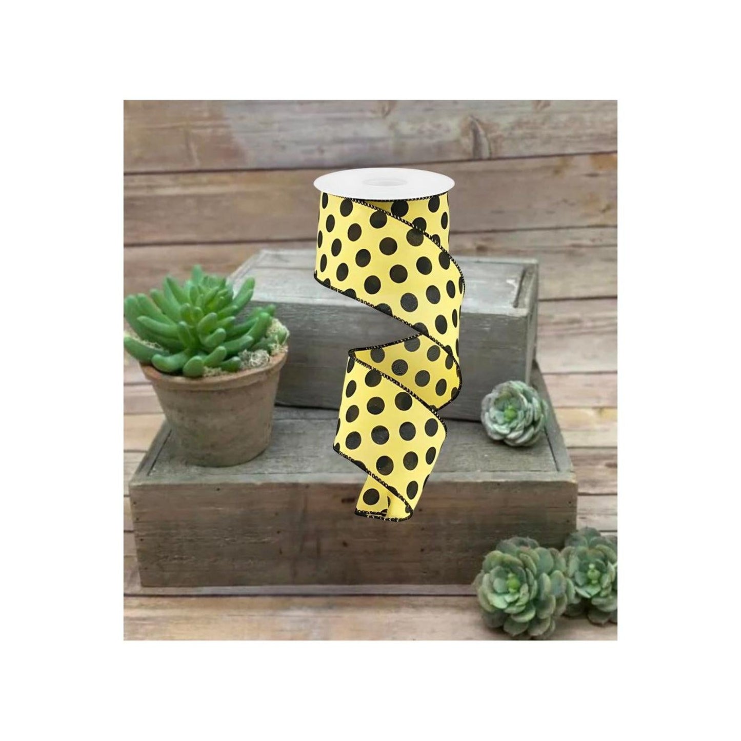 2.5" Medium Polka Dots: Yellow & Black  (10 Yards)