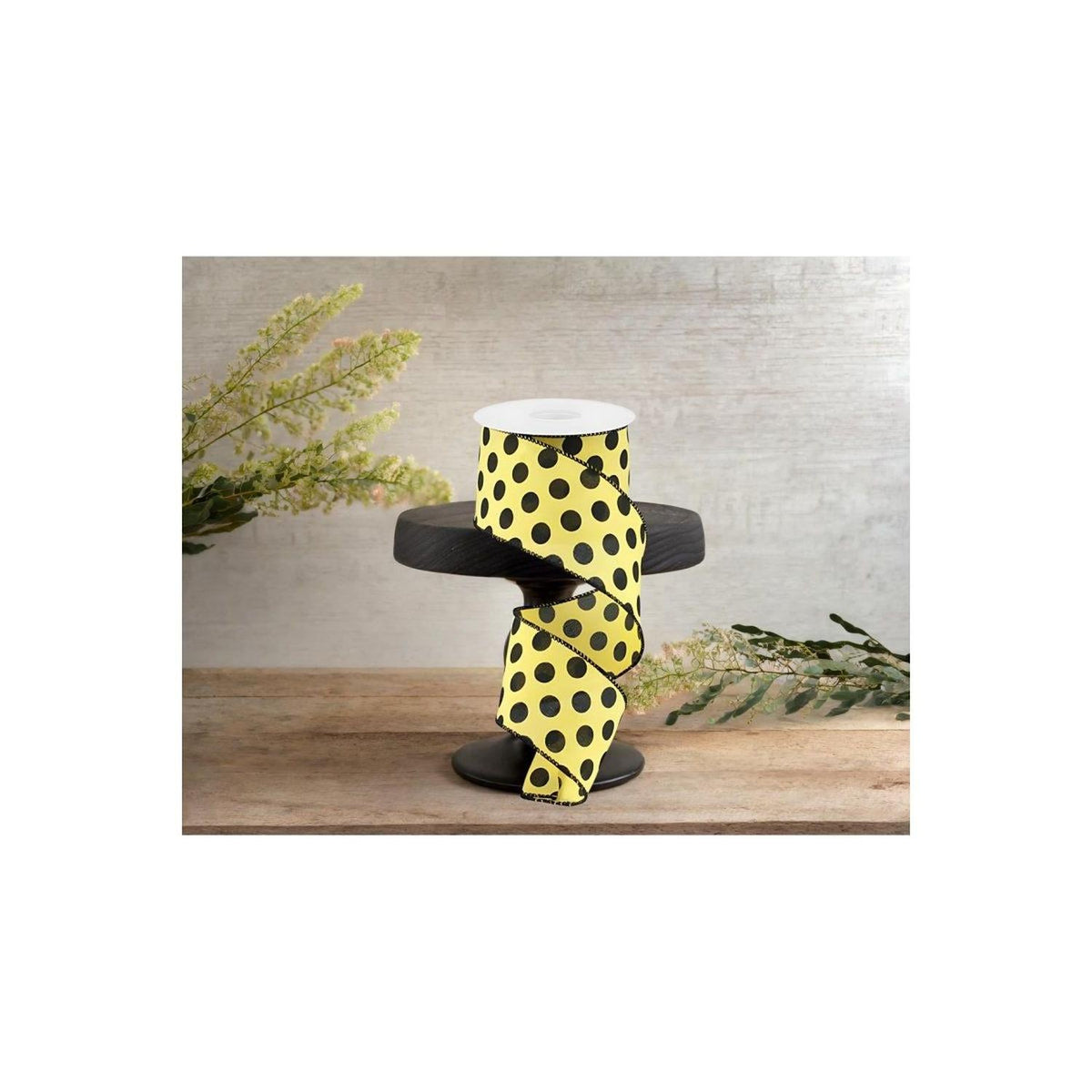 2.5" Medium Polka Dots: Yellow & Black  (10 Yards)