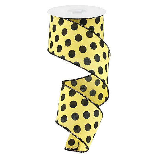 2.5" Medium Polka Dots: Yellow & Black  (10 Yards)