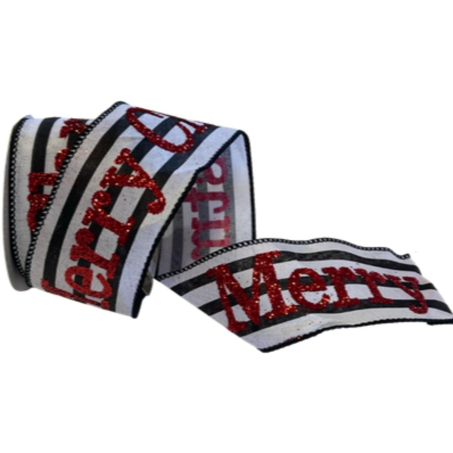 2.5" Merry Christmas Ribbon: Black/White