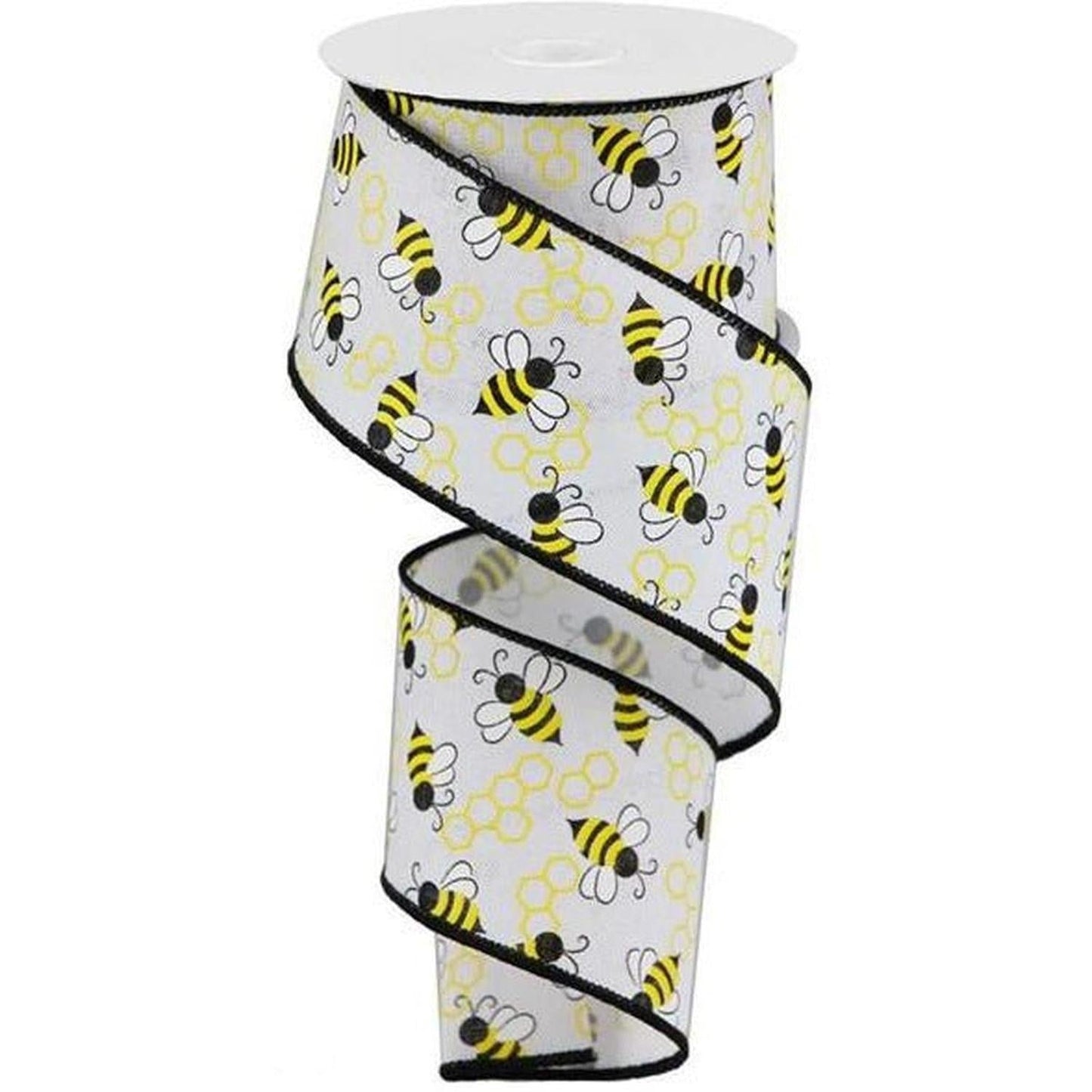 2.5" Mini Bumblebees on Royal Ribbon: White (10 Yards)