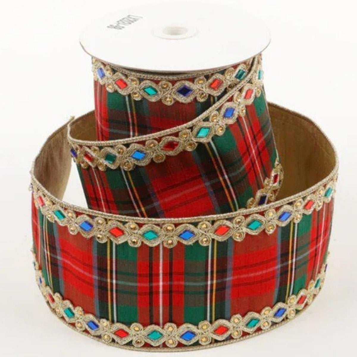2.5" Multi Plaid Jewel Gold Trim Ribbon (5 Yards)