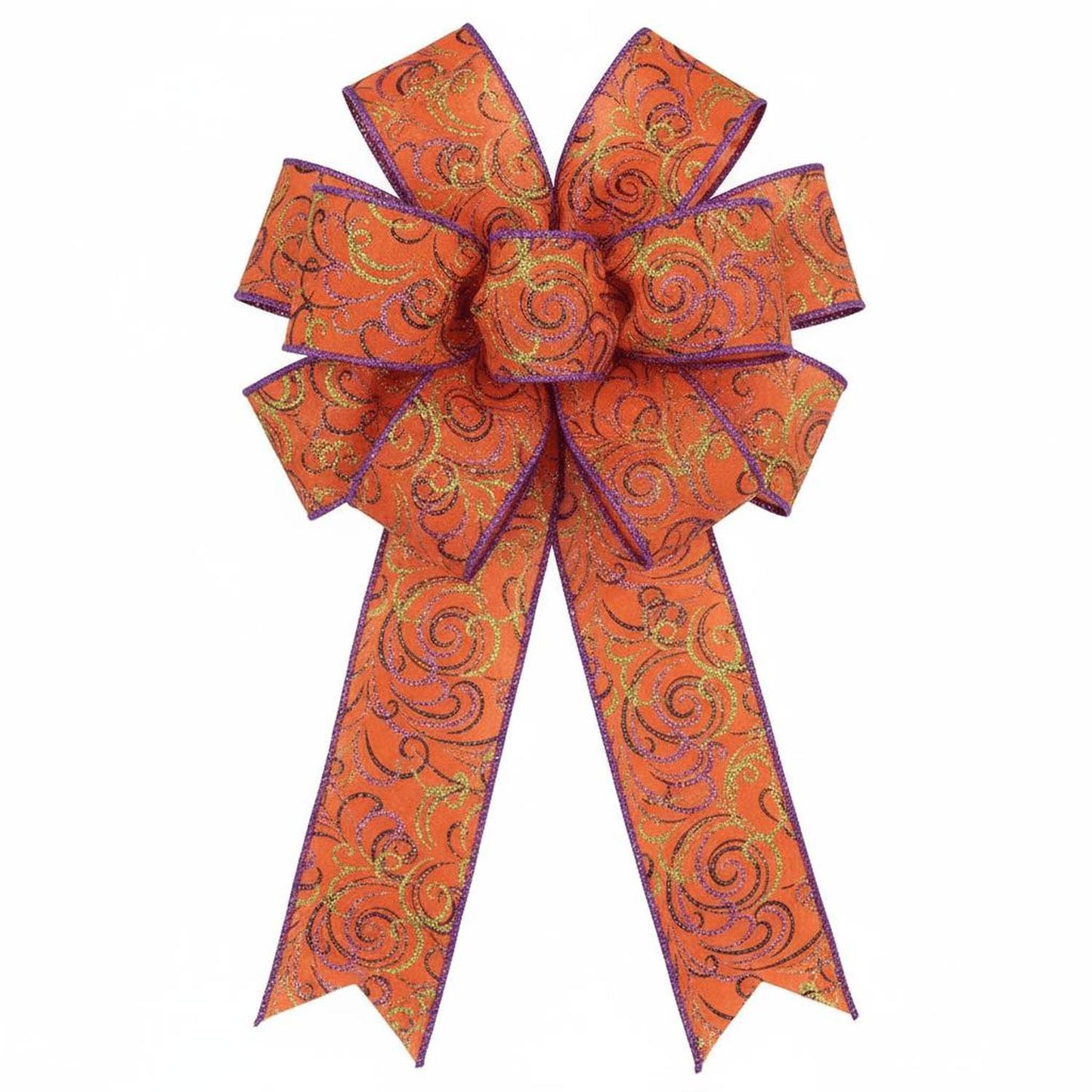 2.5" Multi Swirls Glitter Ribbon: Orange/Black/Purple (10 Yard)