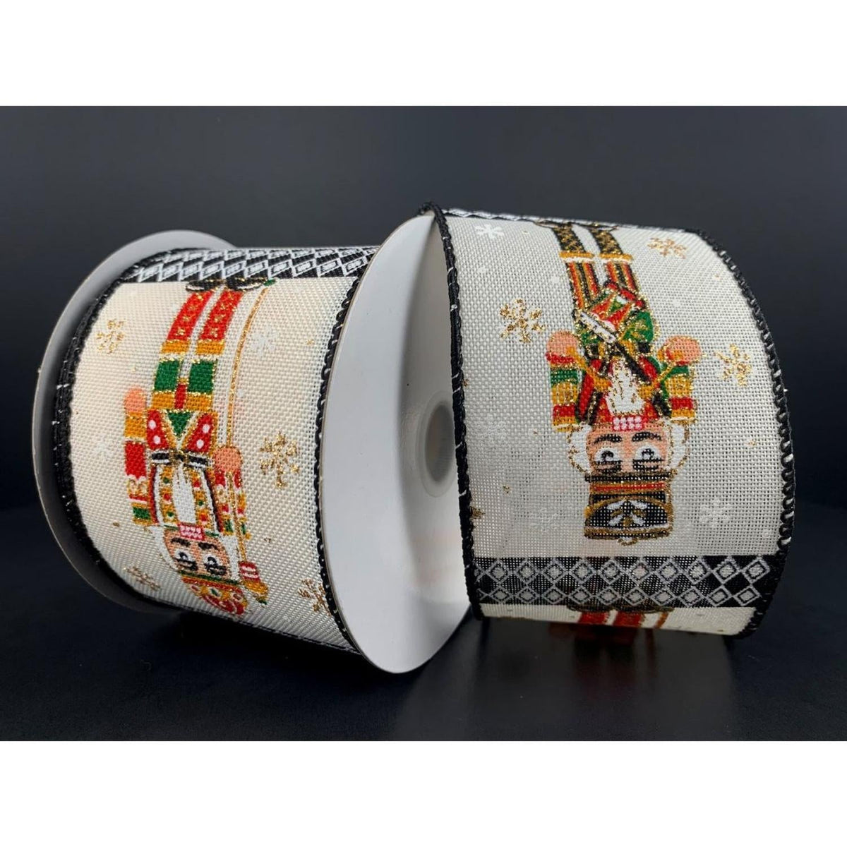 2.5" Nutcracker Harlequin Ribbon: Ivory (10 Yards)
