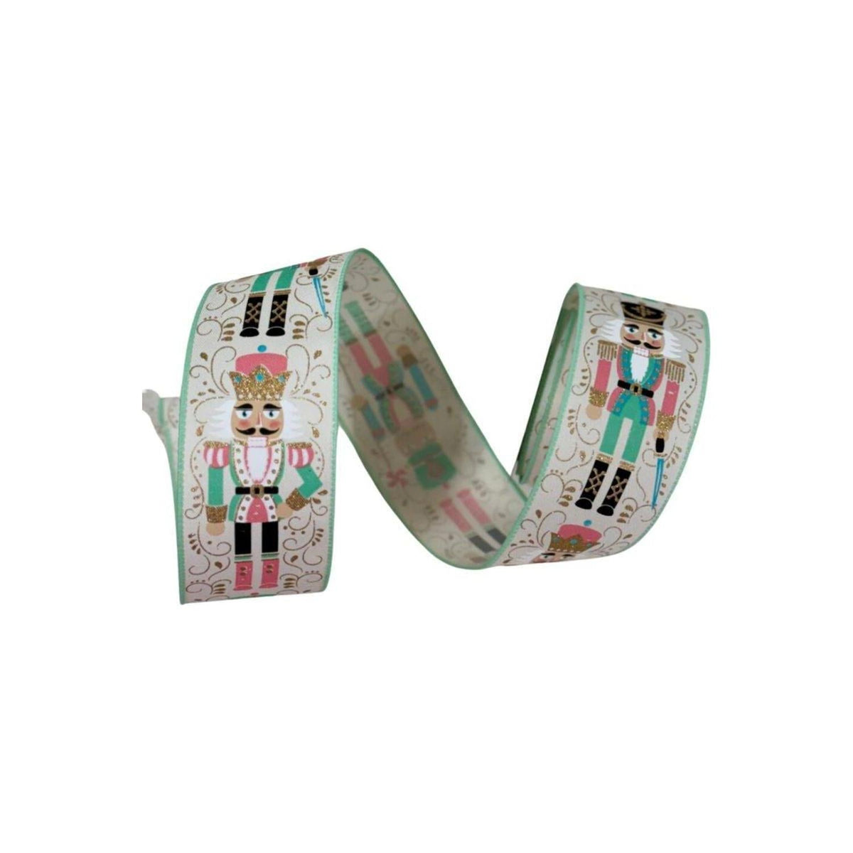 2.5" Nutcracker Ribbon: Ivory/Mint Green (10 Yards)
