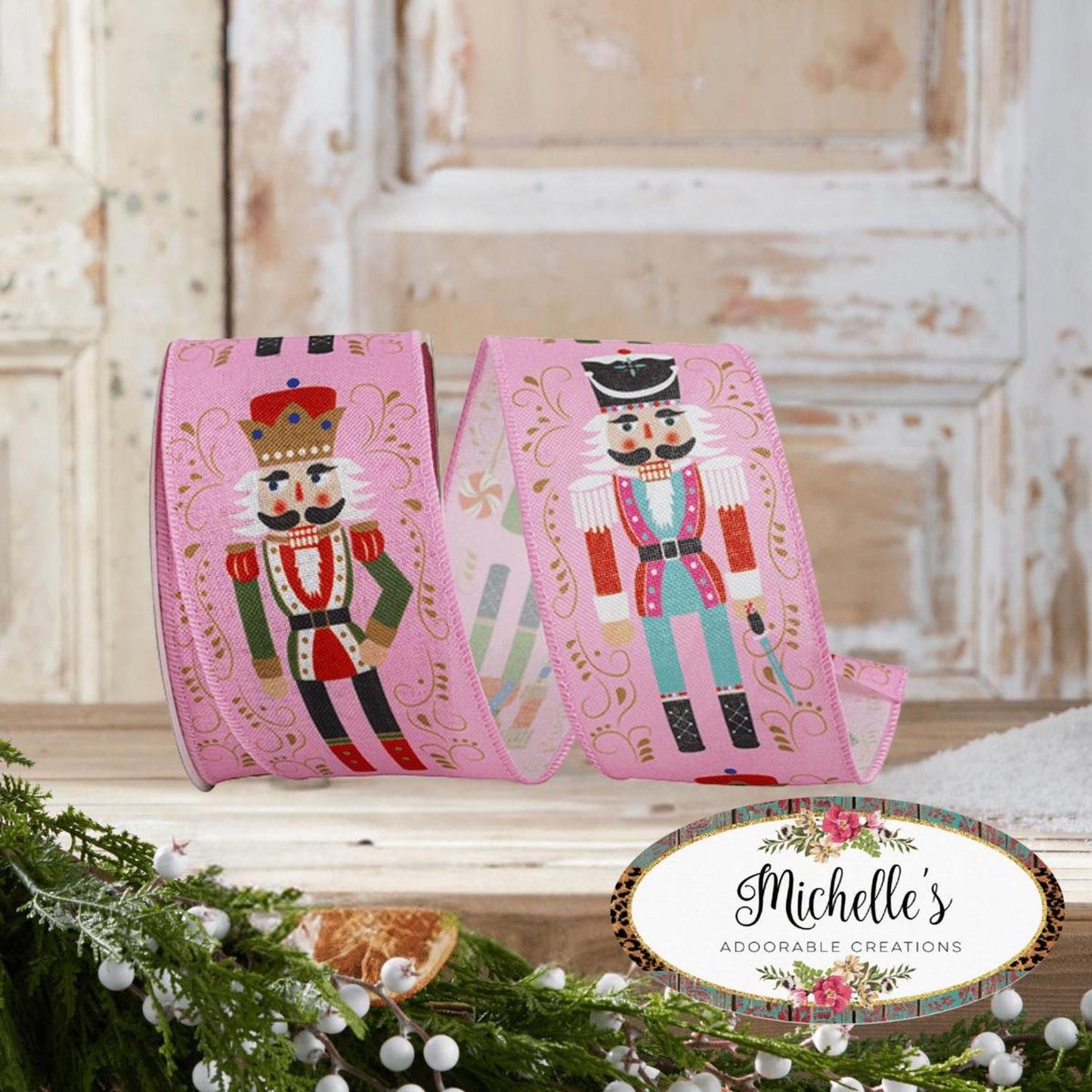 2.5" Nutcracker Scroll Ribbon: Pink (10 Yards)