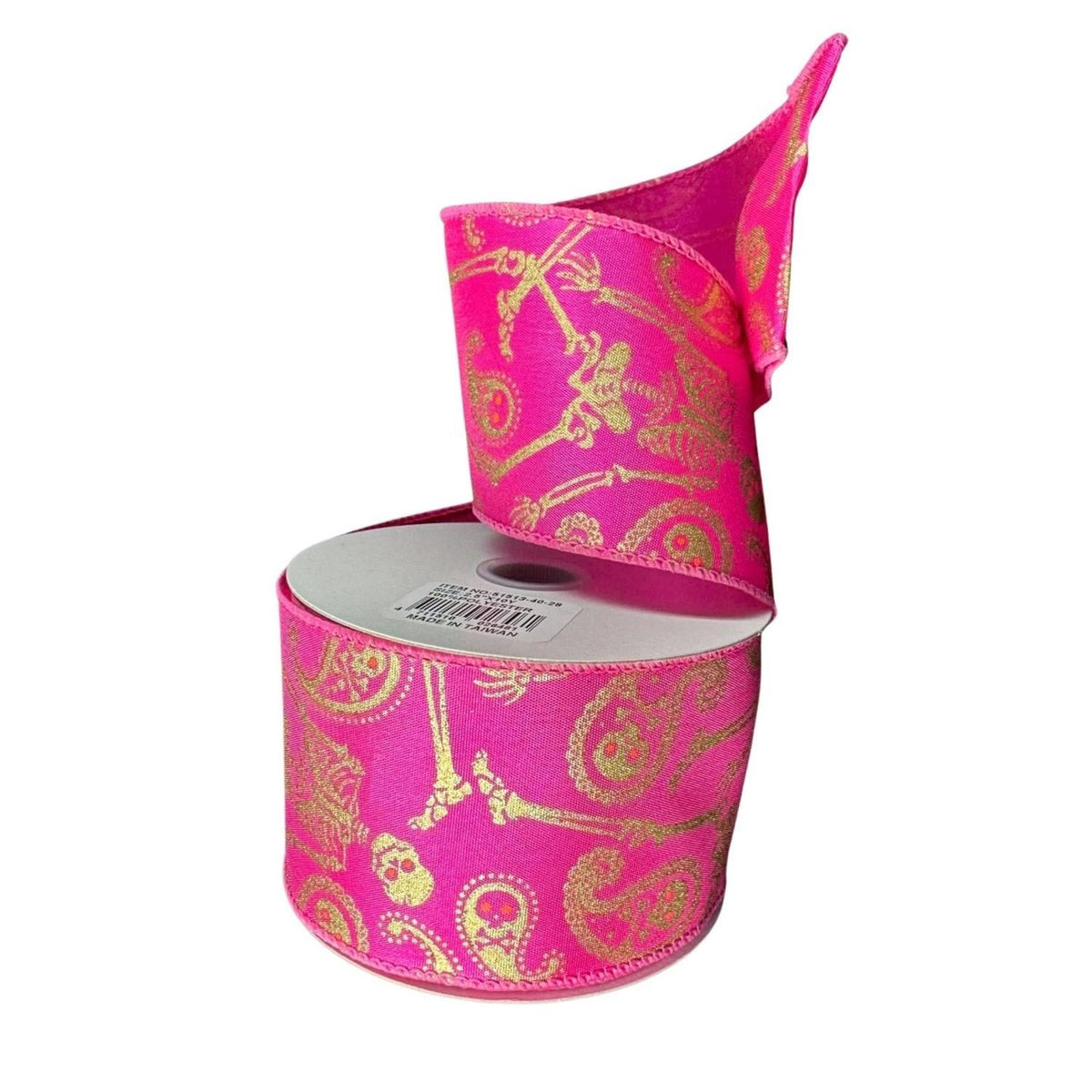 2.5" Paisley Skull Halloween Ribbon: Fuchsia (10 Yards)